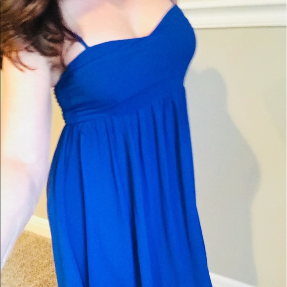 Royal blue asymmetric spaghetti strap dress. - Picture 3 of 4